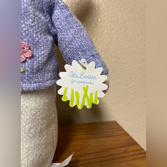 White Rabbit Bunny Purple Sweater Flowers Spring Easter Bunny Decor Plush - Picture 4 of 5